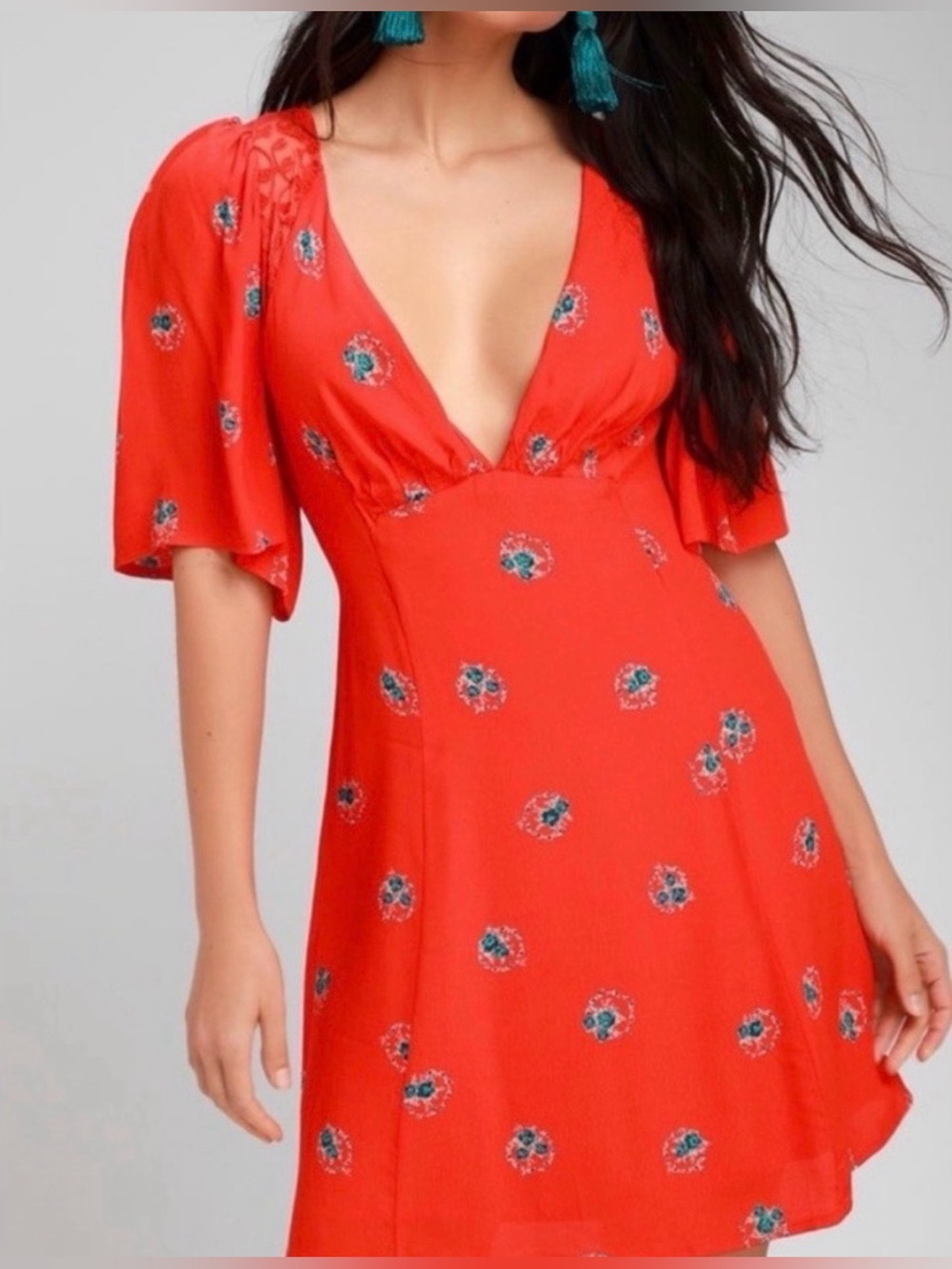 Free People Mockingbird Floral Deep Viscous Mini Dress